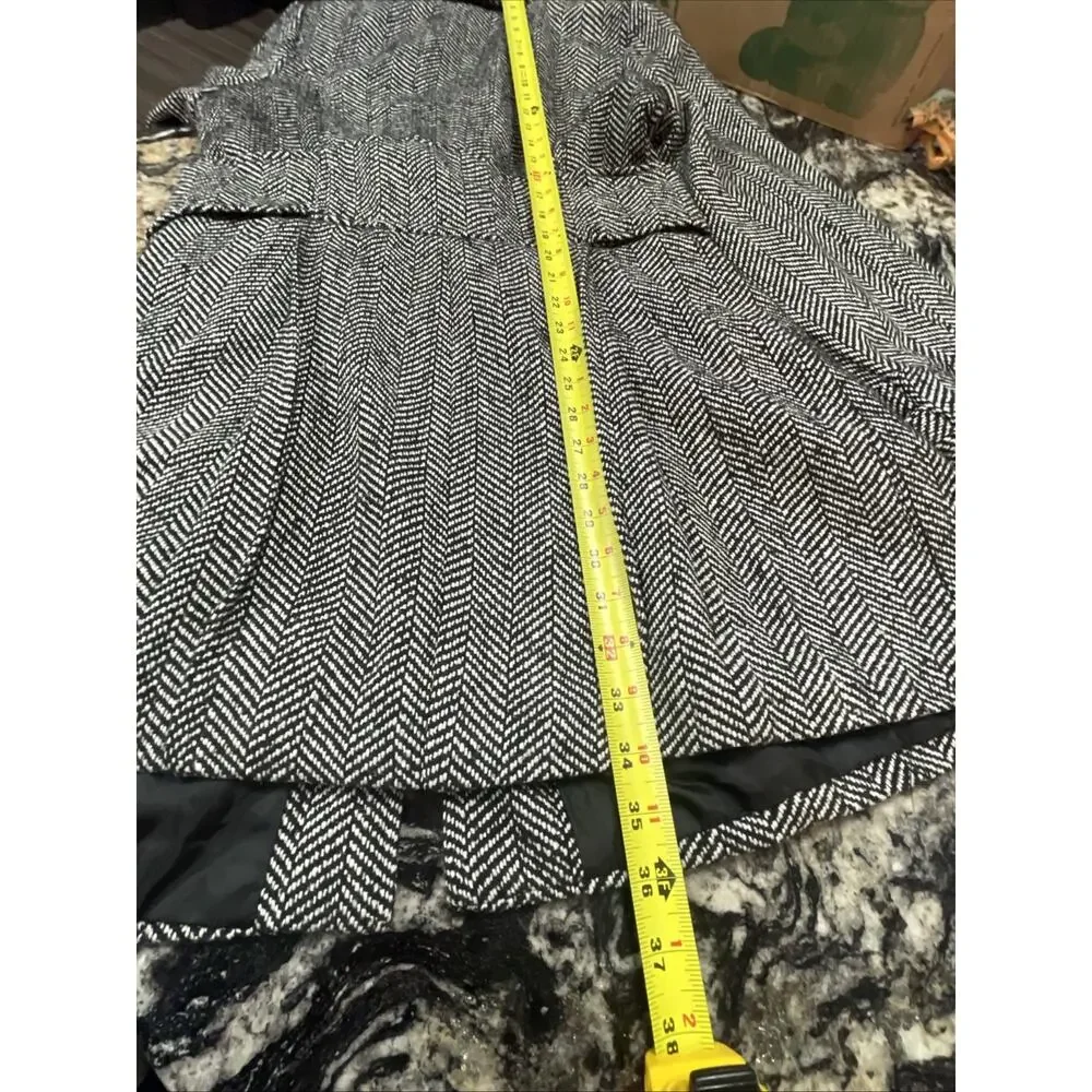 Y2K Wet Seal Herringbone Wool Blend Pea Coat Jacket Black White Herringbone‎ XL